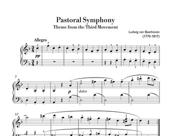 Beethoven - Pastoral Symphony Theme (Easy Piano) sheet music ,Classical music, Music score, digital music score, pop piano songs