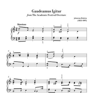 Brahms - Gaudeamus Igitur (Easy Piano) sheet music ,Classical music, Music score, digital music score, pop piano songs