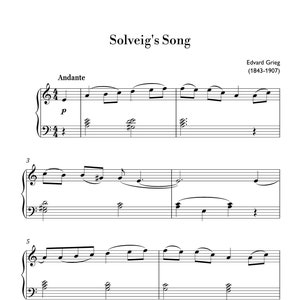 Grieg - Solveig&#39;s Song (Easy Piano) sheet music ,Classical music, Music score, digital music score, pop piano songs