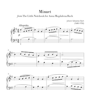 Bach - Minuet (Easy Piano) sheet music ,Classical music, Music score, digital music score, pop piano songs