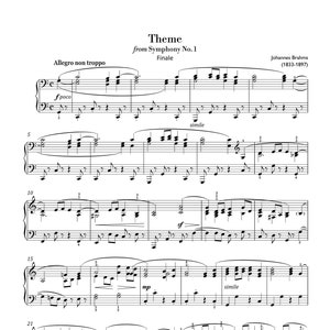 Brahms - Theme from Symphony No.1 (Easy Piano) sheet music ,Classical music, Music score, digital music score, pop piano songs