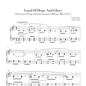 Elgar - Land of Hope and Glory (Easy Piano) sheet music ,Classical music, Music score, digital music score, pop piano songs