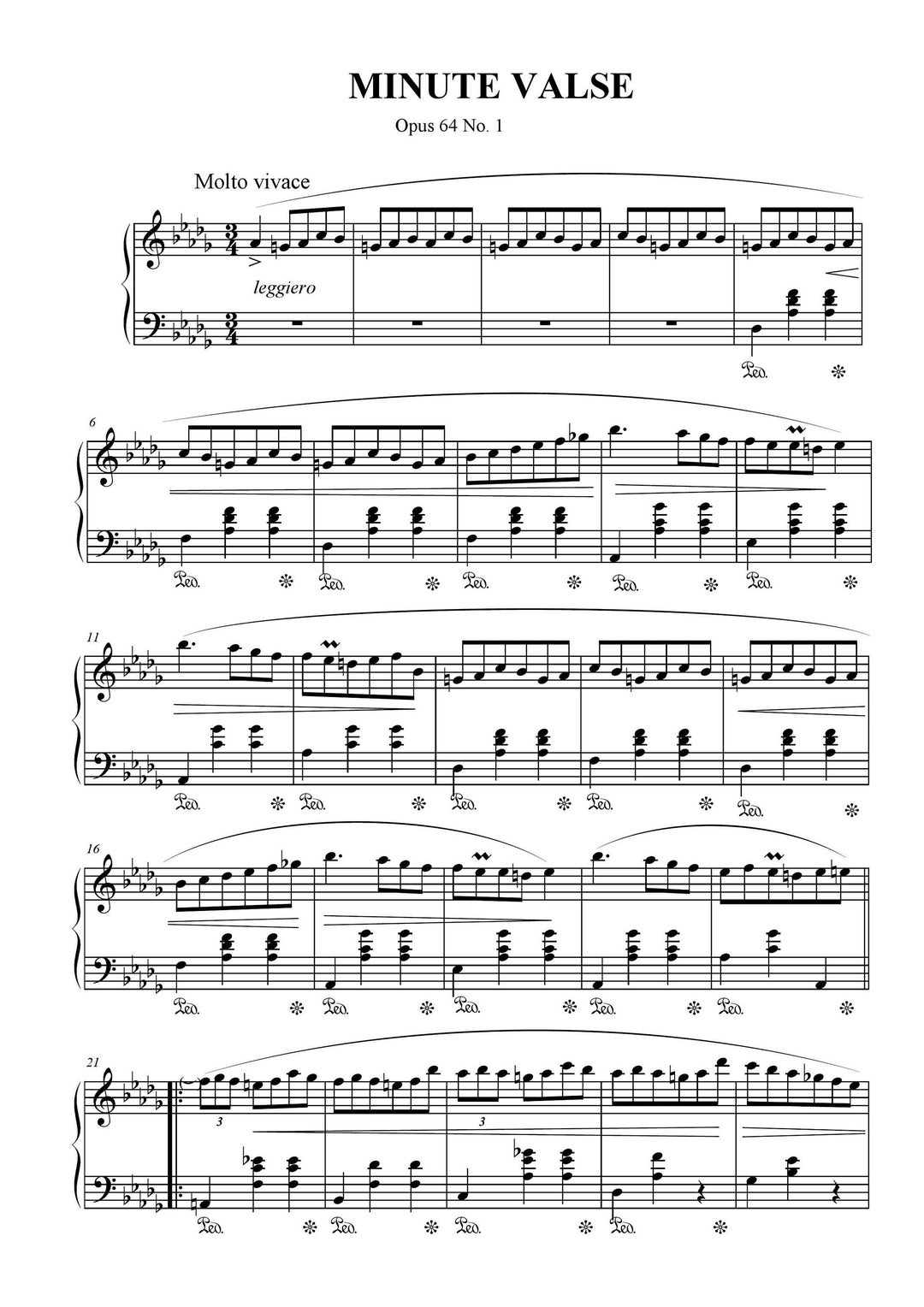 Minute Waltz (chopin) Piano Sheet Music,classical Music,music Score