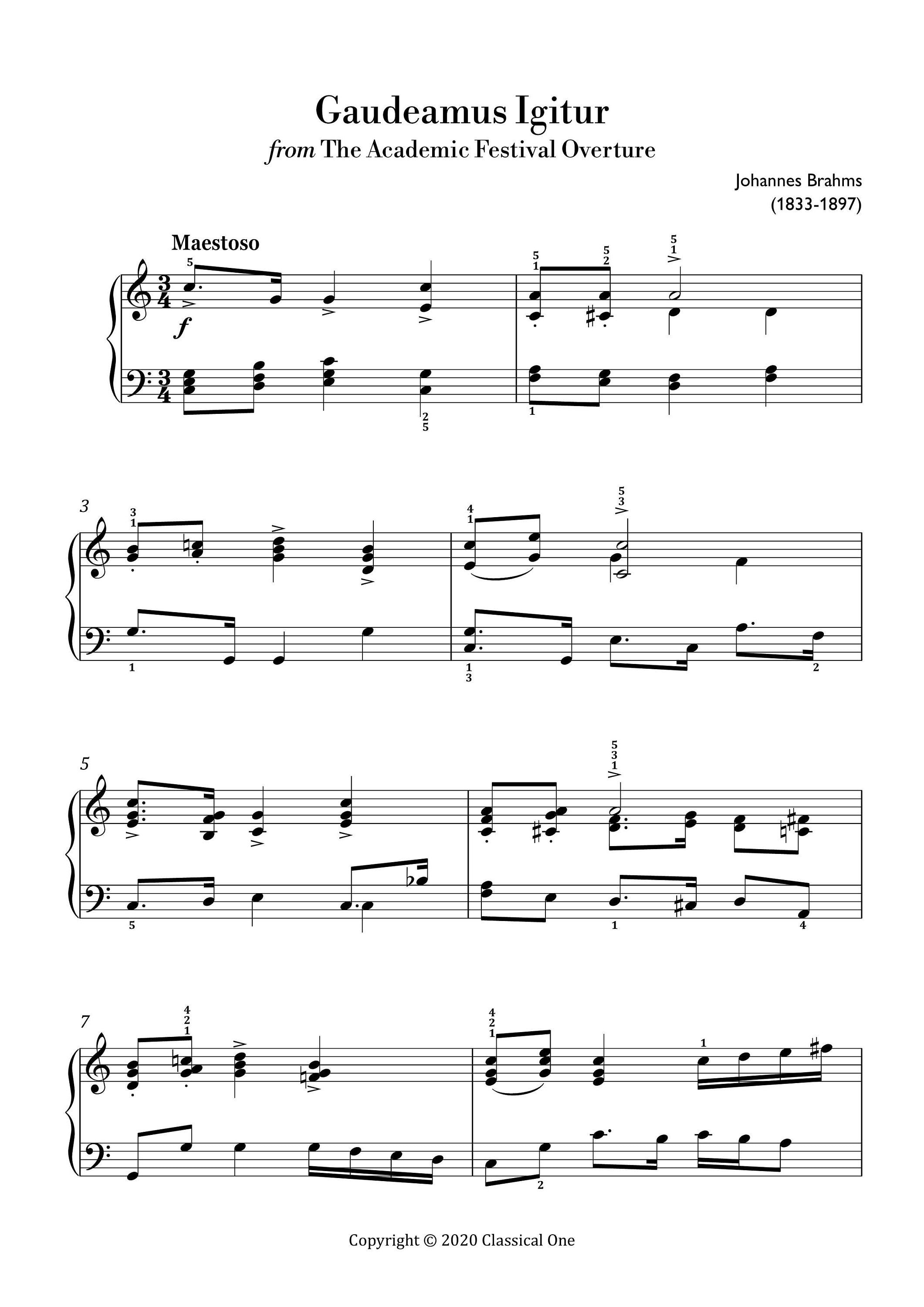 sistemático Centrar Faceta Brahms Gaudeamus Igitur Easy Piano sheet music Classical - Etsy España