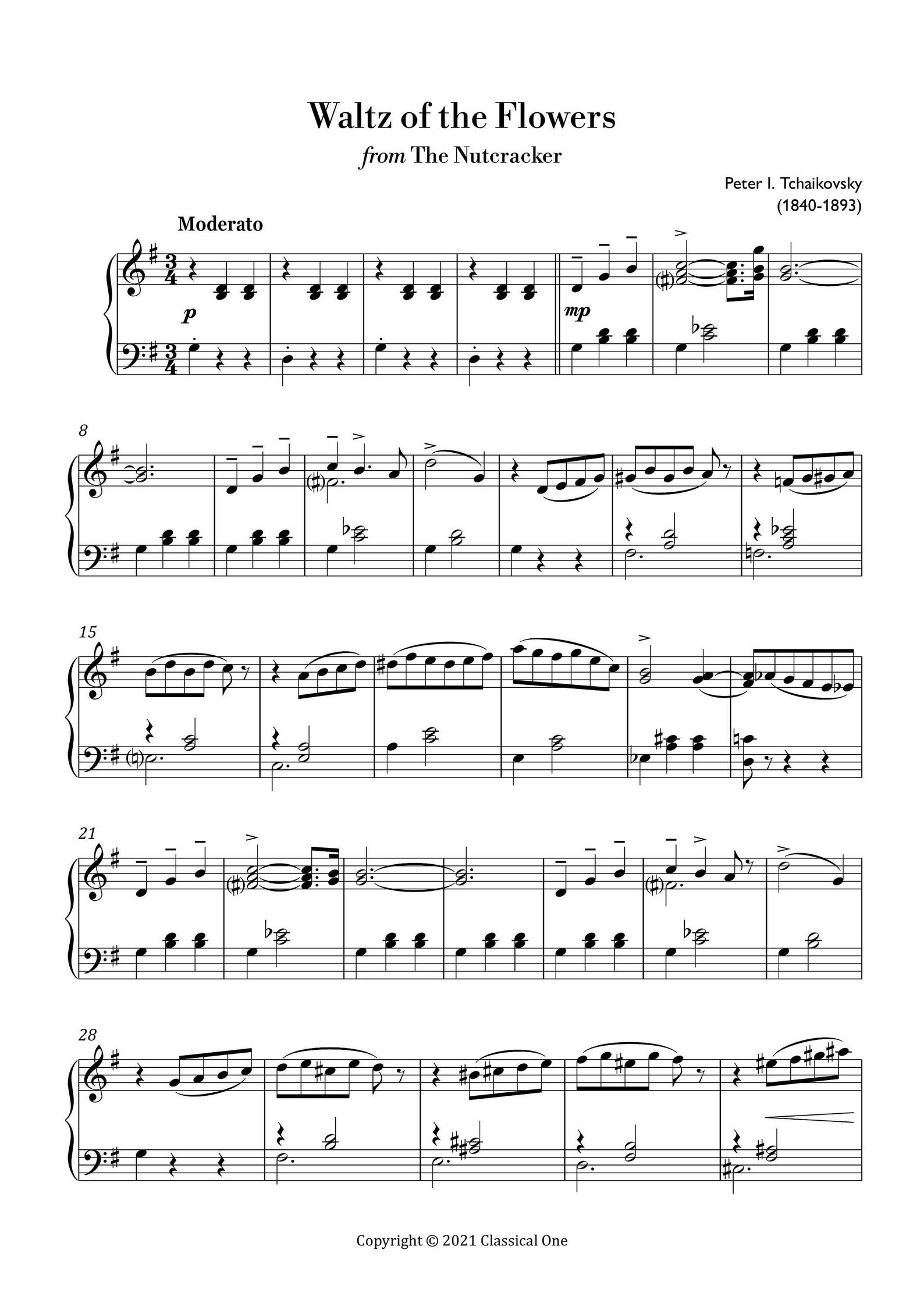 Tchaikovsky Waltz Of The Flowers easy Piano Sheet Music classical tchaikovsky-waltz-of-the-flowers-easy-piano-sheet-music-classical