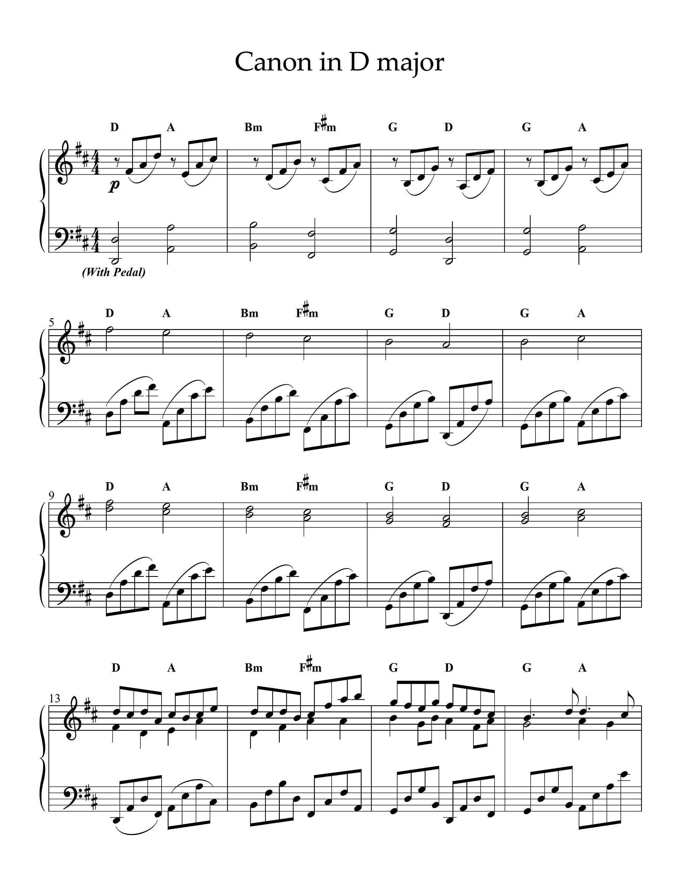Printable Canon In D Piano Sheet Music