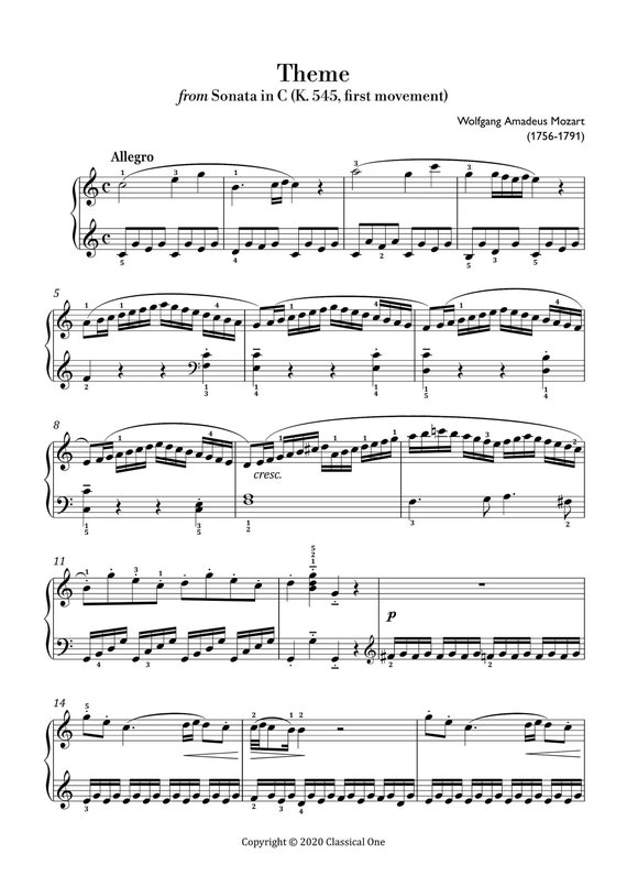 in　C　Sheet　K.545　Music　easy　Piano　classical　Etsy　Mozart　Sonata