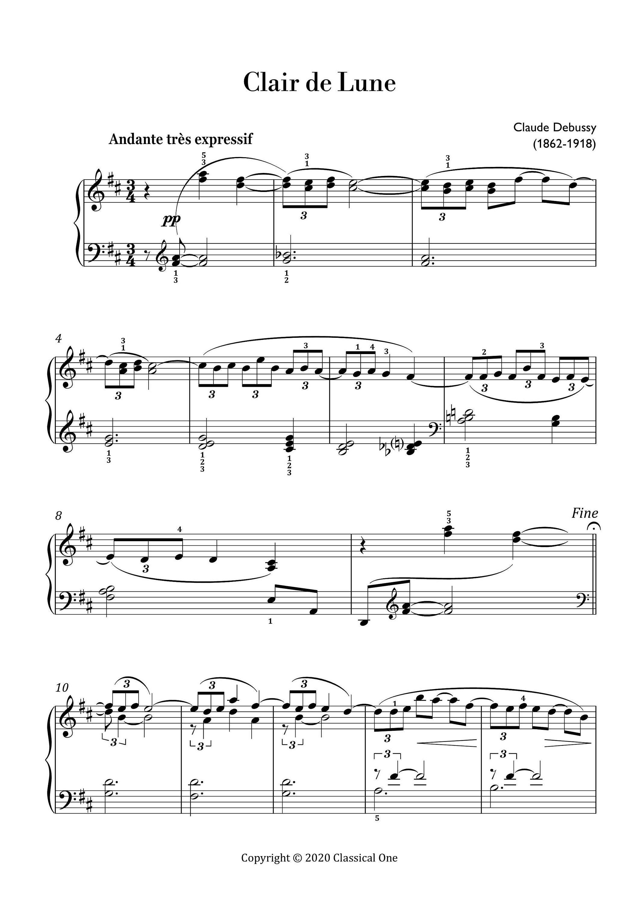 Clair De Lune Handwritten Sheet Music 