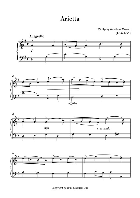 Mozart Alleluia easy Piano Sheet Music classical Music Etsy