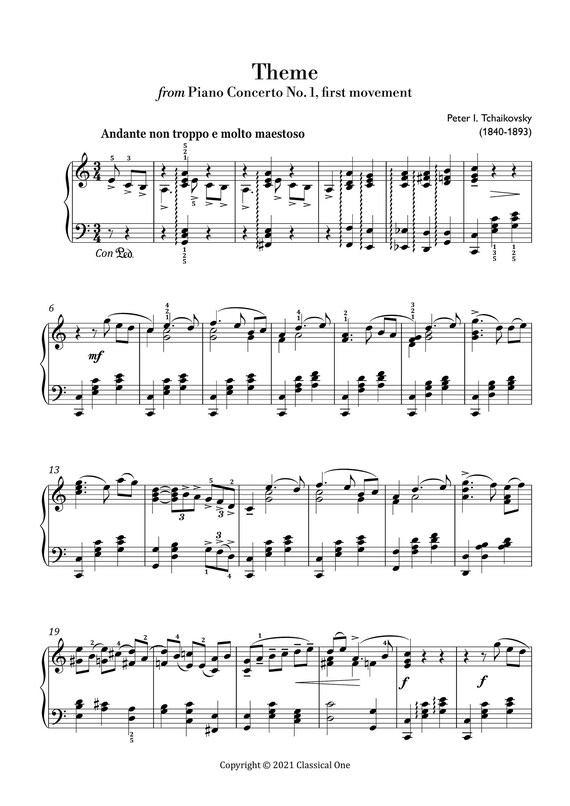 Tchaikovsky - Piano Concerto No.1 (easy Piano) Sheet Music