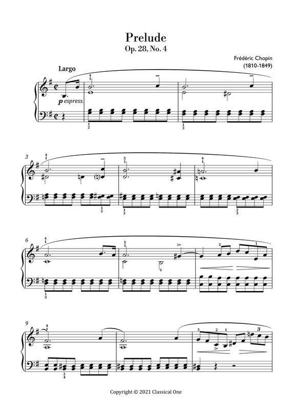 Chopin - Prelude Op.28, No.4 (easy Piano) Sheet Music