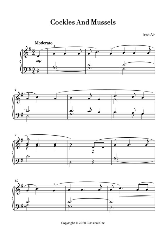 Irish Air Cockles and Mussels easy Piano Sheet Music Etsy