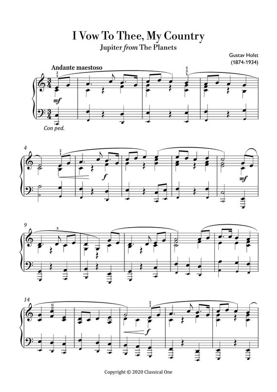 Holst I Vow to Thee, My Country Easy Piano partition, musique classique,  partition musicale, partition musicale numérique, chansons pop pour piano -   France