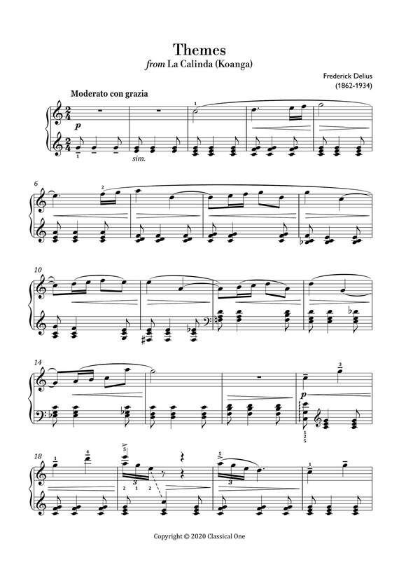 Delius Themes From La Calinda Easy Piano Sheet Music Etsy