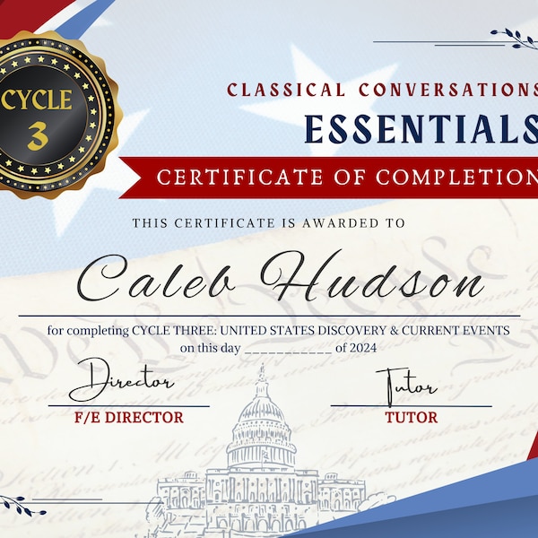 Classical Conversations Essentials Year End Certificate Cycle 3 | *NEW* | DIGITAL Download (PDF) | F/E Directors