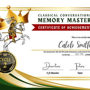 Classical Conversations Foundations Memory Master Certificate Cycle 2 | *NEW* | DIGITAL Download (PDF) | F/E Directors