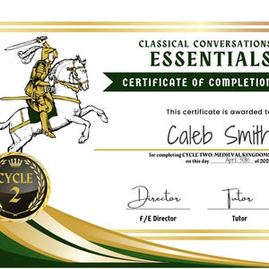 Classical Conversations Essentials Year End Certificate Cycle 2 | *NEW* | DIGITAL Download (PDF) | F/E Directors