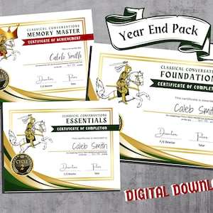 Classical Conversations Cycle 2 Certs Year End Pack (Foundations/Essentials/Memory Master) | *NEW* | DIGITAL Download (PDF) | F/E Directors