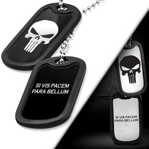 Punisher  Si Vis Pacem Para Bellum Men&#39;s Twin Fashion Military tags -  Stainless Steel - Chain & Silencer Included ideal
