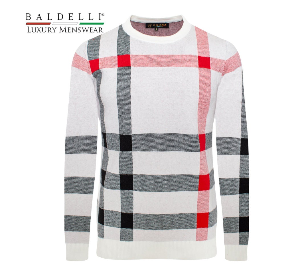 Men's High Fashion Sweater in White Color With Black and Etsy