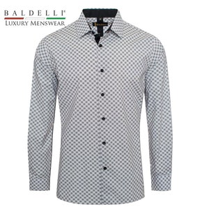 Men&#39;s Fashion Shirt - Baldelli-2046 White Elegant Damier Pattern