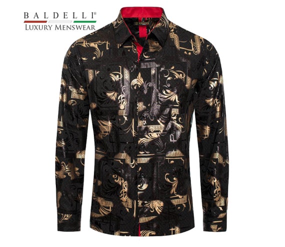 green emerald velvet dress Mens Gold Button Down Shirt, Gold Dress Shirt, Love Khaos, XL , Holographic Gold main image 1