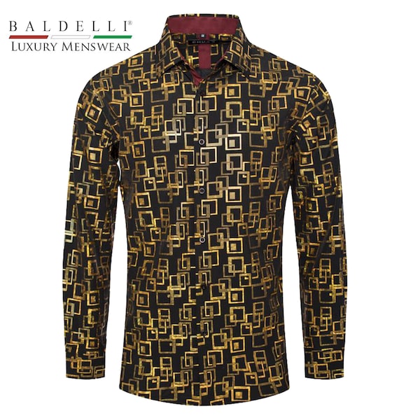 Men's Fashion Shirt Popular Metallic Gold Pattern- Baldelli-FL-2421-Black