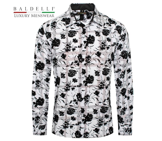 Men's Fashion Dress Shirt Gold to Black Fade Overlay Greek Meander Pattern  and Black Flocked Design- CX by Baldelli-3003 -white - Etsy