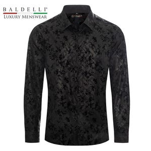 Baldelli Luxury Men’s Black Shirt Modern Floral Pattern  -CX3405