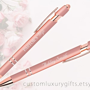 Pastor&#39;s Wife, Rose Gold Soft touch Stylus Pen - Optional Name or Inscription