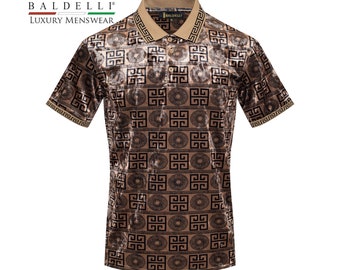 Men's Luxury Velvet Polo Shirt CX2389 by Baldelli  - Khaki Color