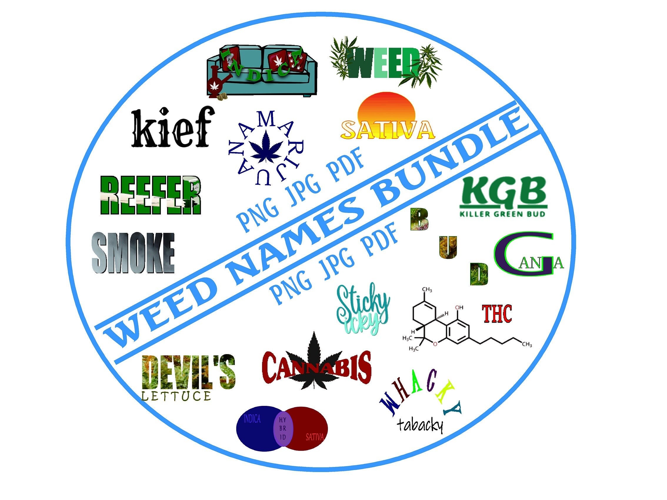 Stoners Printable Marijuana Names PNG Bundle Cannabis Weed Etsy
