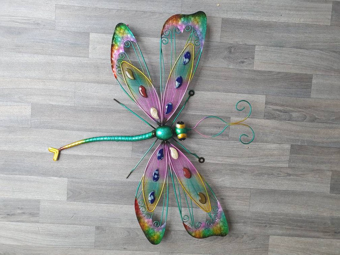 Large Dragonfly Metal Wall Art Home Decor Beautiful Colorful Etsy
