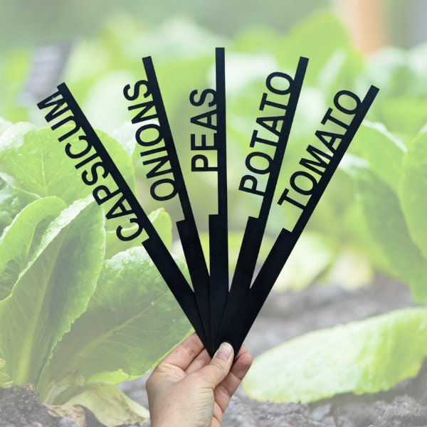 Steel Herb & Vegetable Name Garden Stakes | Sturdy Outdoor Veggie Patch Sign | Custom Laser Cut | Metal Personalised Plant Label Markers