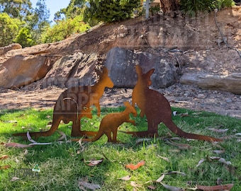Rustic Steel Kangaroo Family | Outdoor Garden Decoration | Australian Native Animals | Decorative Rusty Metal Art Custom Made in Australia