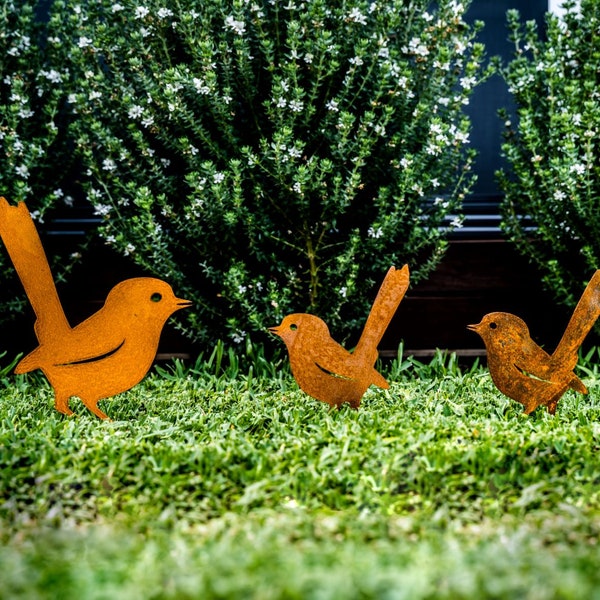 Rusty Wren Bird Steel Garden Decor | Decorative Yard Ornament | Laser Cut Metal Art made in Australia | Christmas Gift Idea