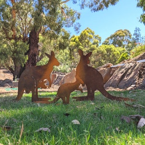 Rustic Steel Kangaroo Family | Outdoor Garden Decoration | Australian Native Animals | Decorative Rusty Metal Art Custom Made in Australia
