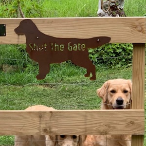 Labrador Golden Flat Coat Retriever Dog Silhouette, Shut the Gate Sign, Outdoor Rustic Metal, Laser Cut, Custom Made in Australia image 1