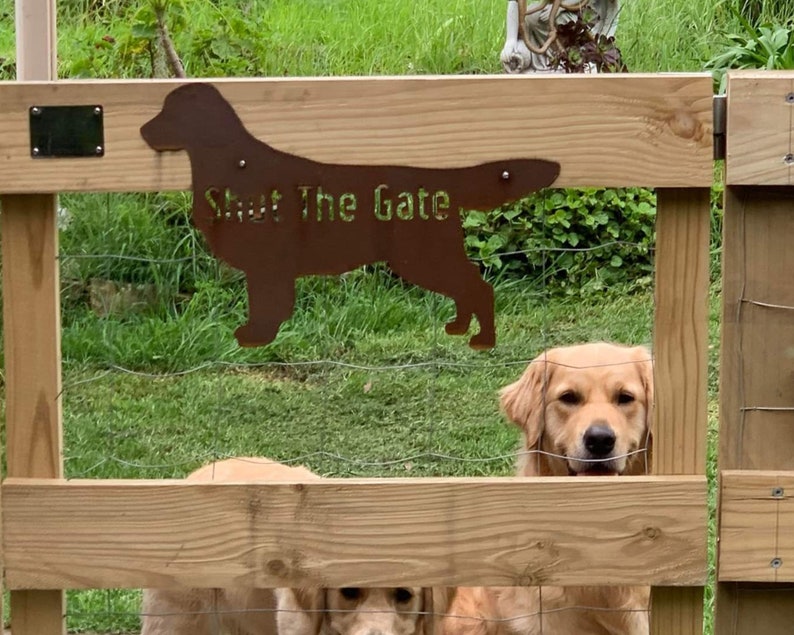 Labrador Golden Flat Coat Retriever Dog Silhouette, Shut the Gate Sign, Outdoor Rustic Metal, Laser Cut, Custom Made in Australia image 1