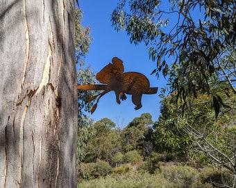 Sleepy Koala | Decorative Metal Garden Decoration | Tree Spike Stake Steel Ornament | Outdoor Rusty Art | Made in Australia