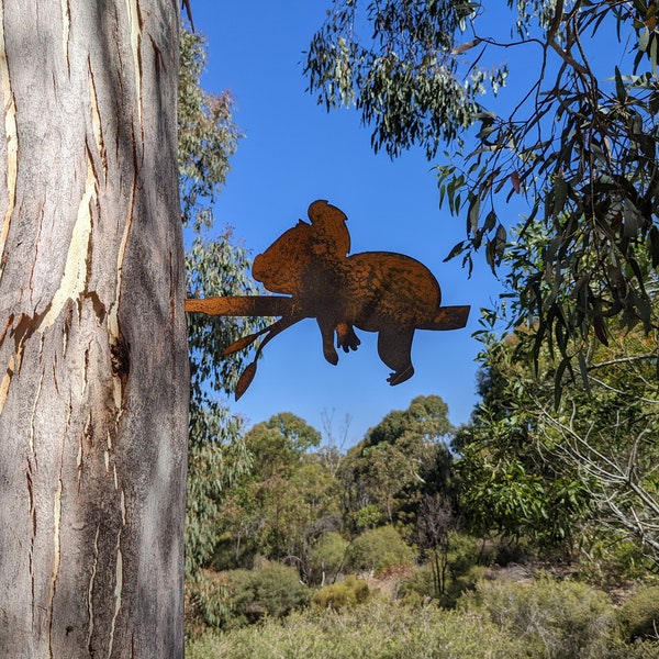 Sleepy Koala | Decorative Metal Garden Decoration | Tree Spike Stake Steel Ornament | Outdoor Rusty Art | Made in Australia