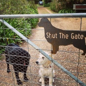 Labrador Golden Flat Coat Retriever Dog Silhouette, Shut the Gate Sign, Outdoor Rustic Metal, Laser Cut, Custom Made in Australia image 3