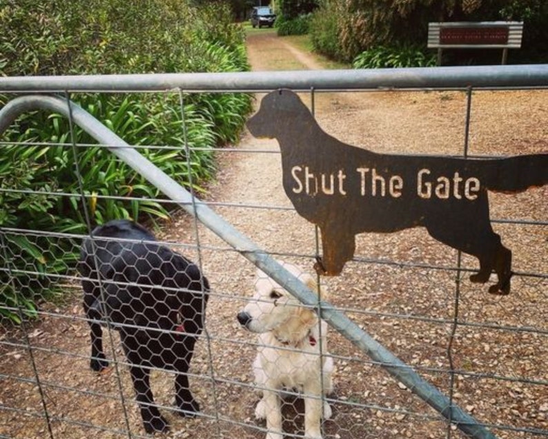 Labrador Golden Flat Coat Retriever Dog Silhouette, Shut the Gate Sign, Outdoor Rustic Metal, Laser Cut, Custom Made in Australia image 3