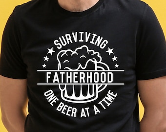 Sobreviviendo a la paternidad una cerveza a la vez svg, camisa divertida de papá, regalo del día del padre, svg para camisa, png, eps, dxf, archivo de corte svg para Cricut