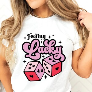 Feeling Lucky svg, idea de regalo romántica retro del Día de San Valentín, svg para camisa, diseño de letras de mano, png, eps, dxf, archivo de corte svg para Cricut