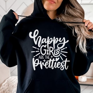 Garotas felizes são as mais bonitas, boas vibrações, citação de vida, design de carta motivacional, png, eps, dxf, arquivo de corte svg para Cricut