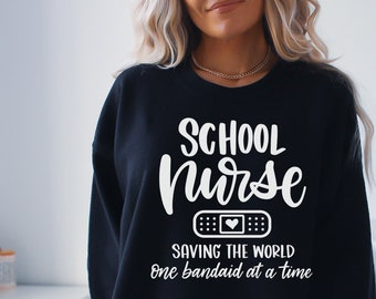 School nurse svg, saving the world one bandaid at a time, nursing svg, nurse saying svg, hand letter png, eps, dxf, svg cut file for Cricut