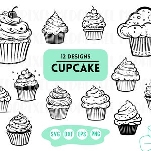 12 Designs of Cupcake Clipart bundle, Cupcake cut file silhouette, png, eps, dxf, svg cut file for Cricut