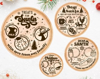 Dear Santa Christmas Tray svg, Cutting Board Treats For Santa Round design, milk and cookies, png, eps, dxf, svg cut file for Cricut
