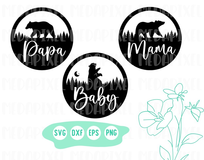 Family Bear SVG Round Design, Mama, Papa and Baby Bear, Hand Letter ...